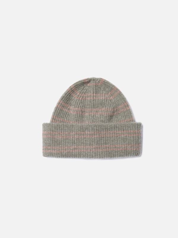 Wool Stripe Beanie Green Melange - 1