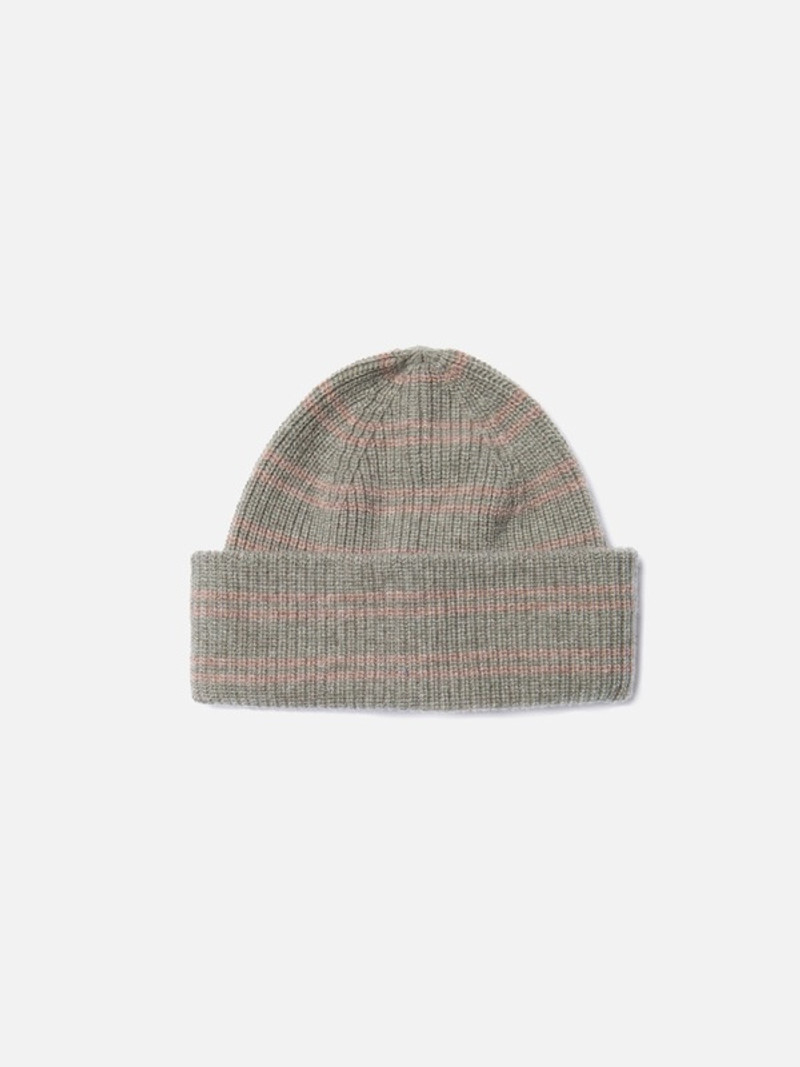 Wool Stripe Beanie Green Melange 1