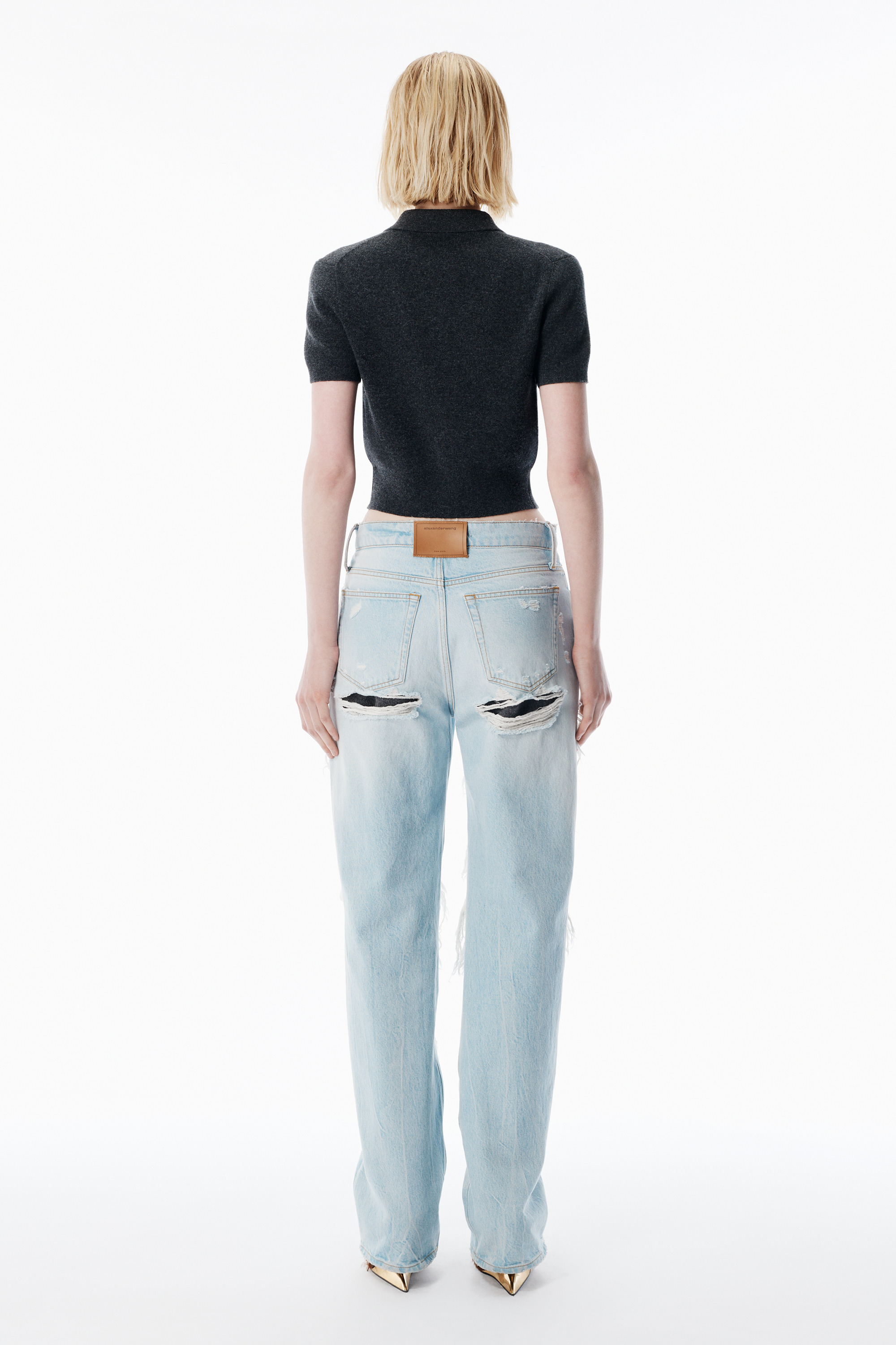 Charcoal Wool Short Sleeve Polo Cardigan - 4