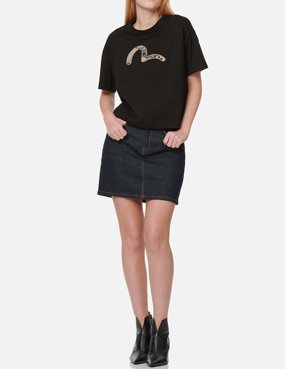 Floral Seagull Embroidery Denim Pencil Skirt - 6