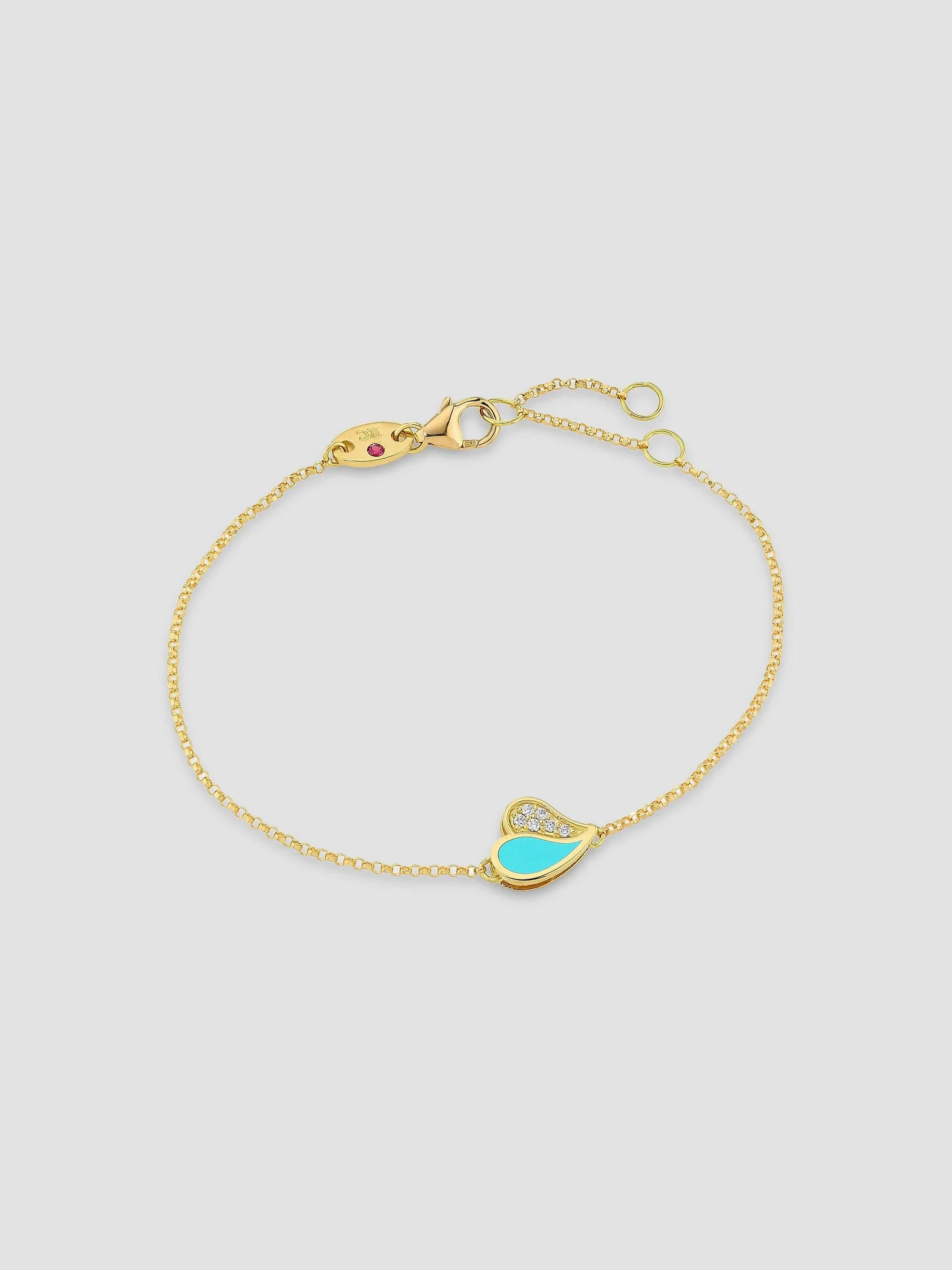 Women's Amorino 18K Yellow Gold & 0.03 TCW Diamond Heart Charm Bracelet - Turquoise - 1