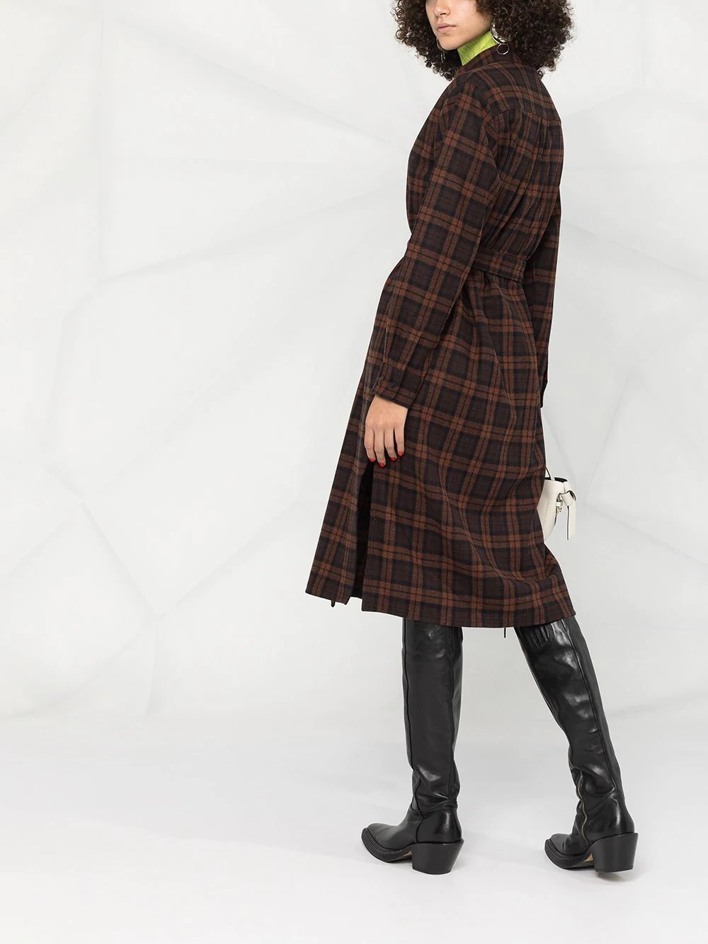 checked belted long-sleeve dress - 6