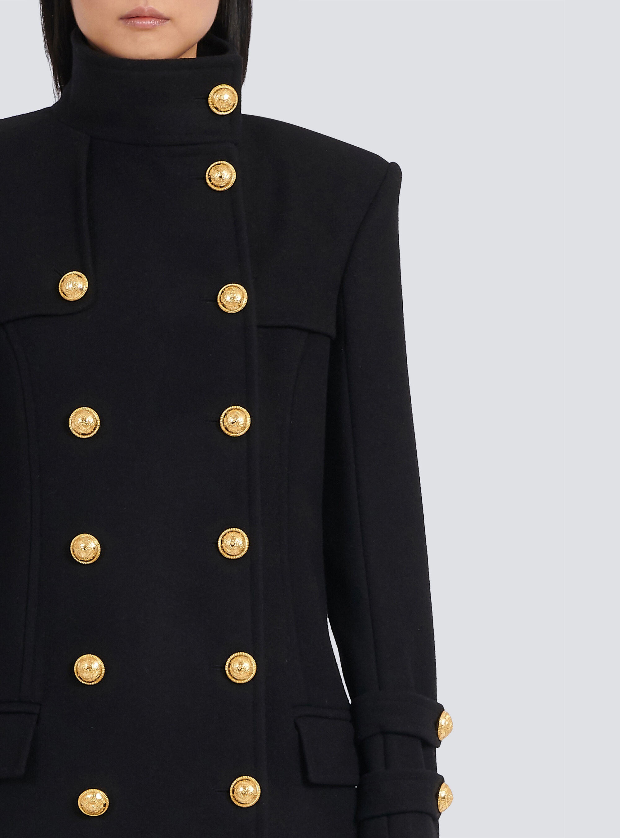 Long wool and cashmere coat with double-breasted gold-tone buttoned fastening - 7