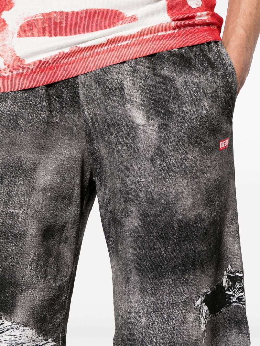 distressed-print cotton track shorts - 5