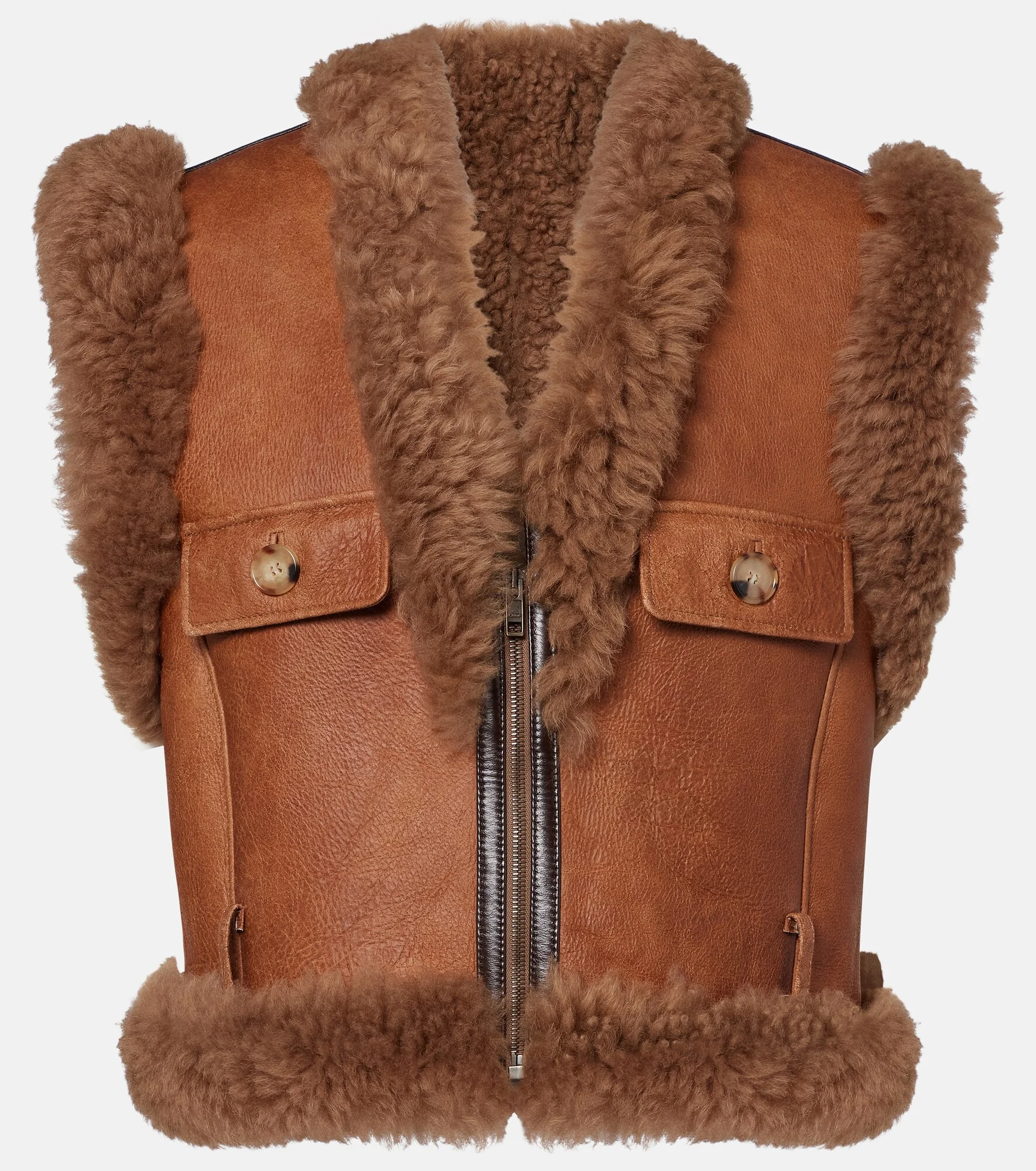 Shearling-trimmed leather vest - 1