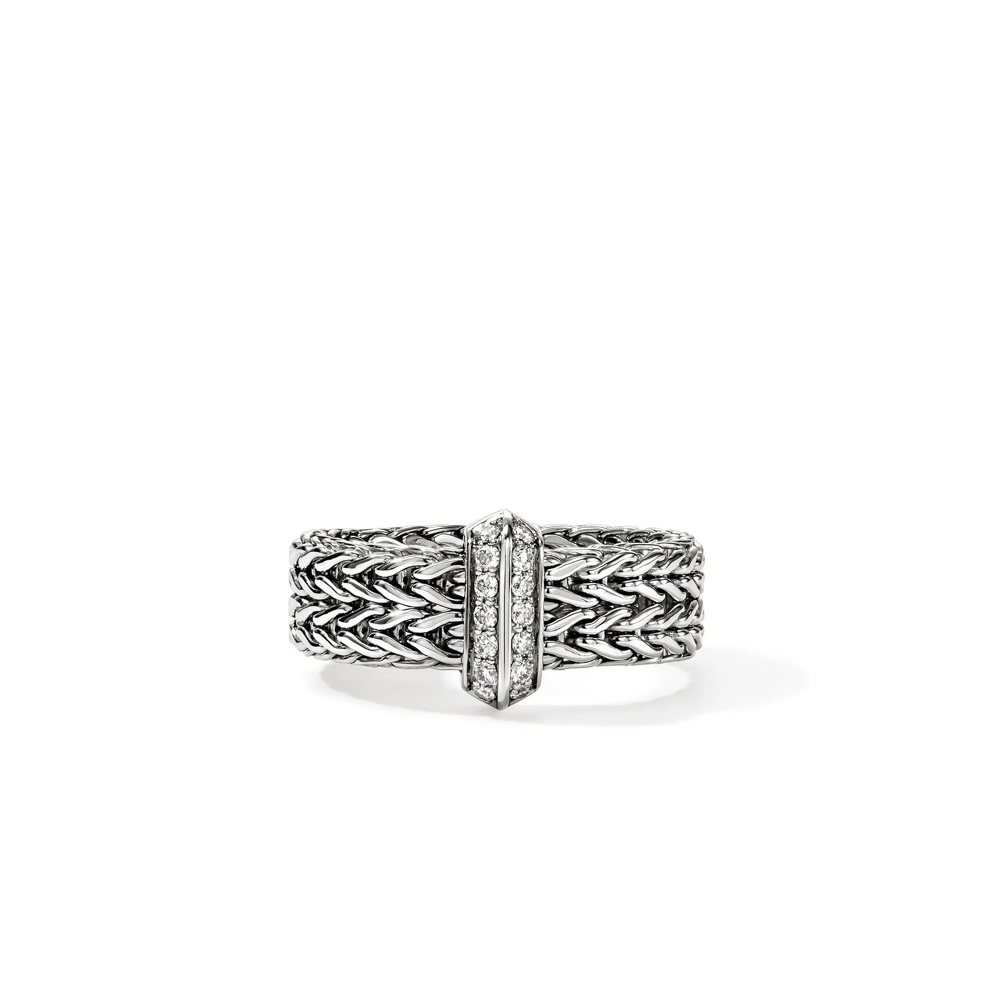 Icon Link Bar Ring, Sterling Silver, Diamonds, 6MM - 1