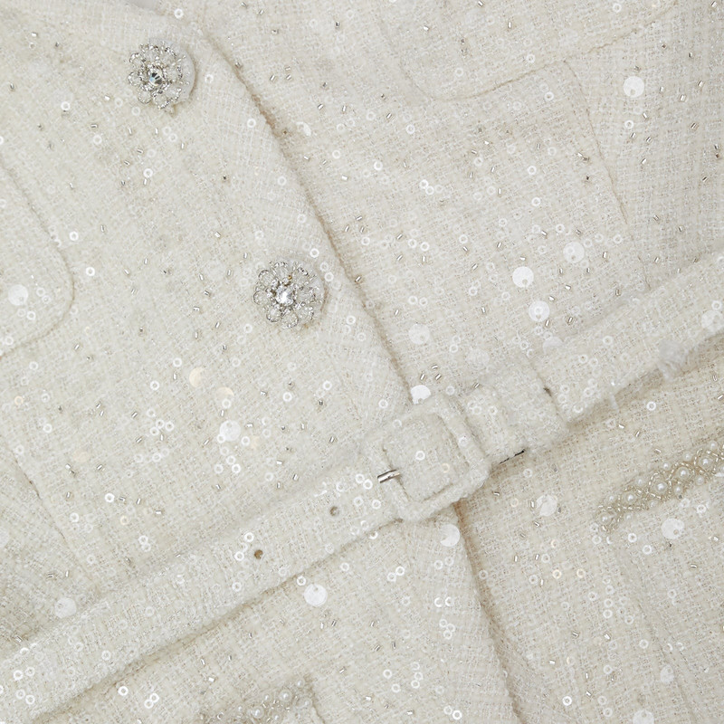 White Sequin Boucle Mini Jacket Dress 6