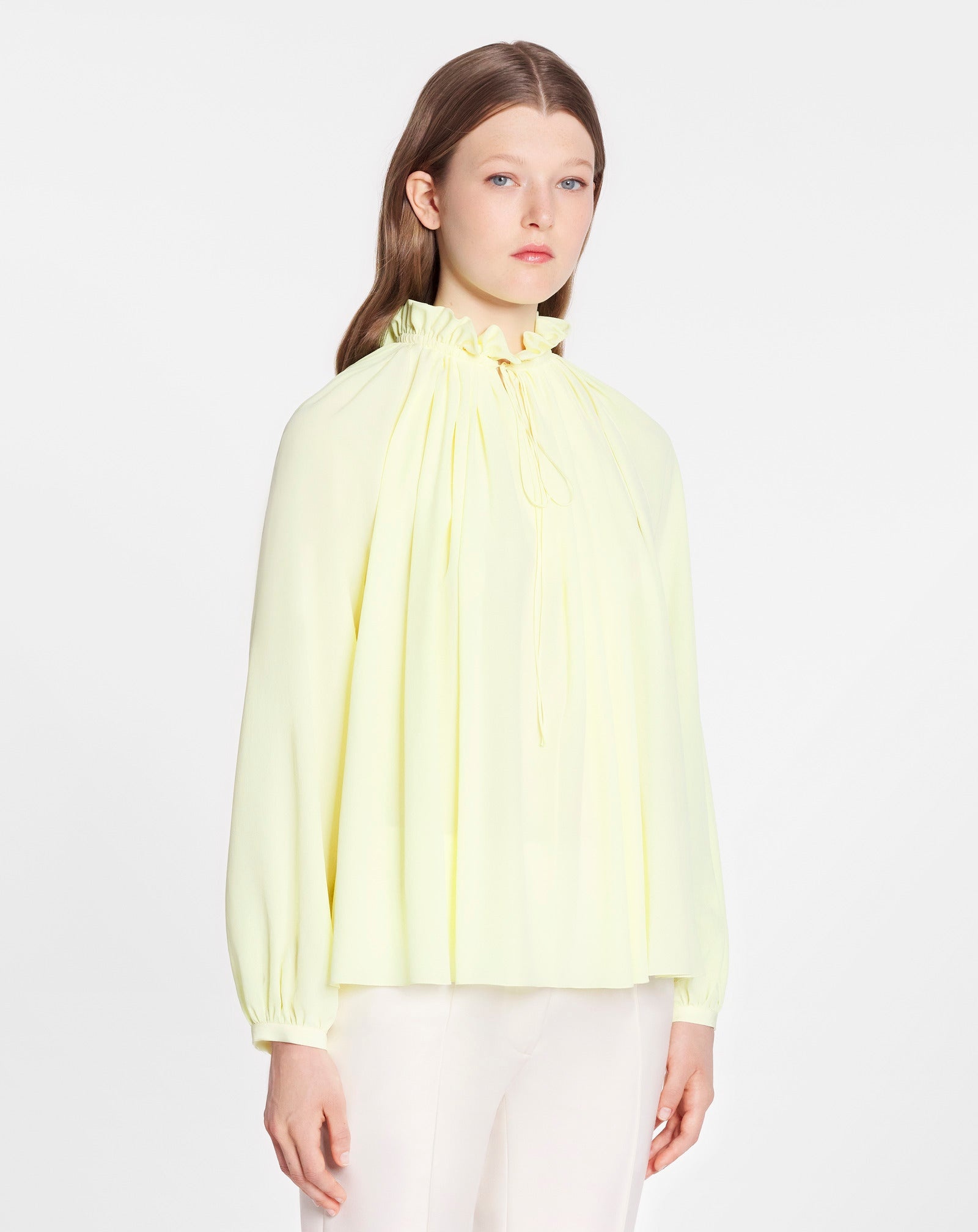 LONG SLEEVES BLOUSE WITH OPEN NECK AND RUFFLES IN LIGHT SILK - 3