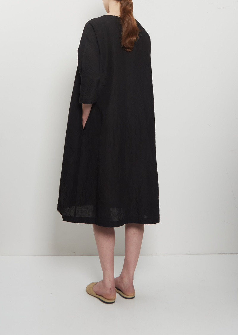 apuntob Crinkled Linen 3/4 Sleeve Tunic Dress — Black outlook