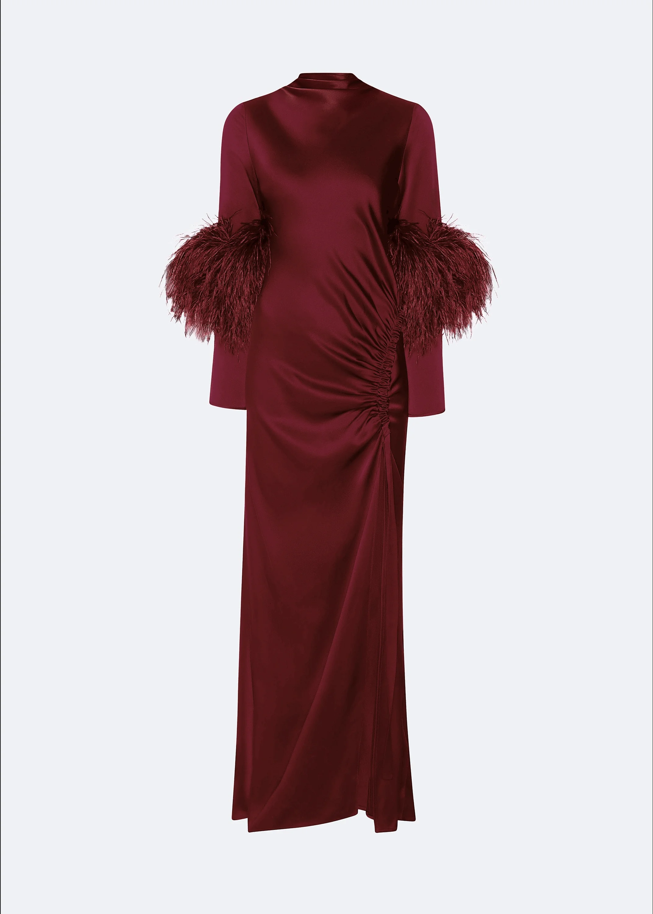 Satin Tab Gown With Feathers - 1