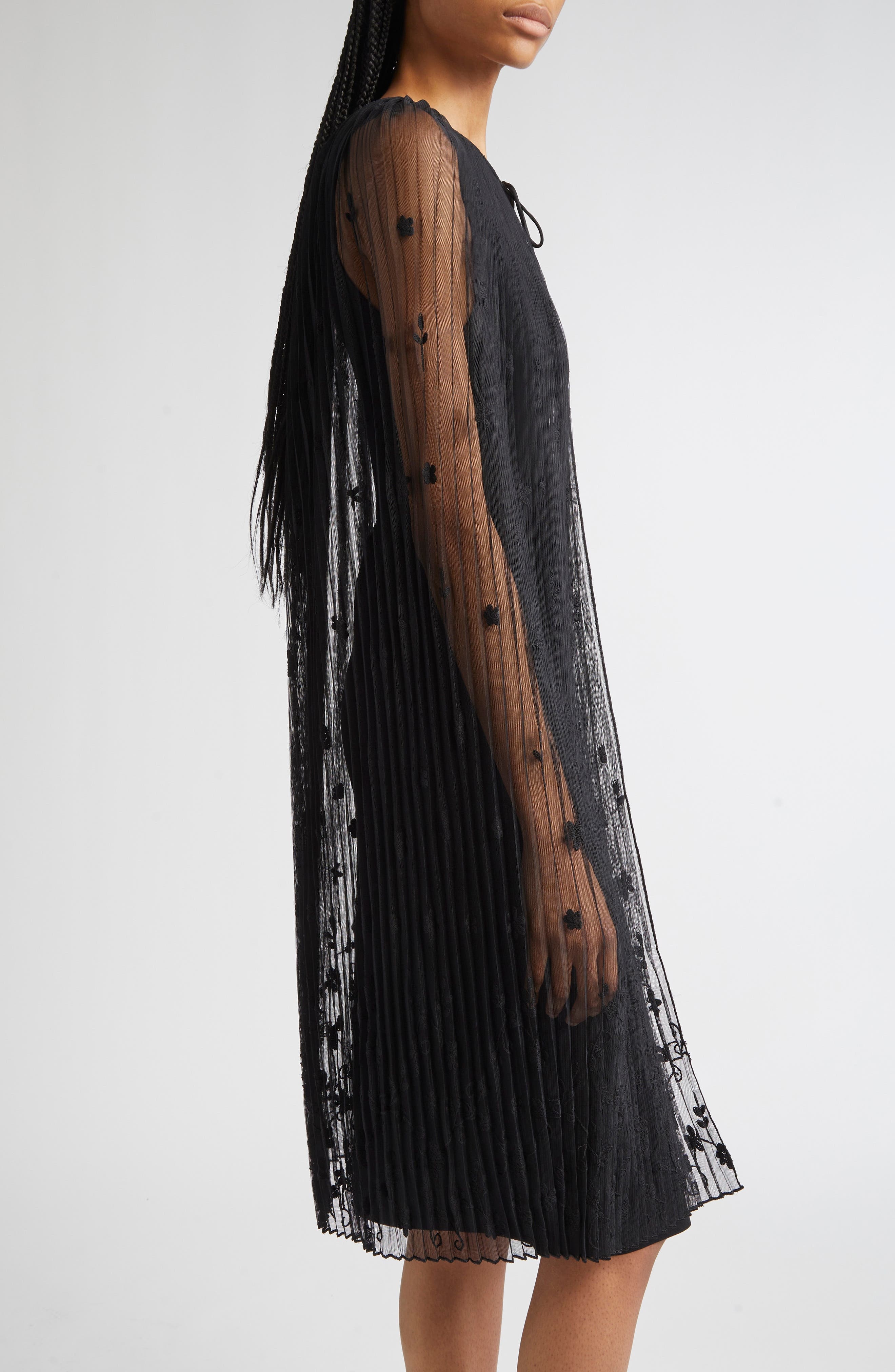 TOTEME Floral Embroidered Tulle in Black/Black at Nordstrom - 4