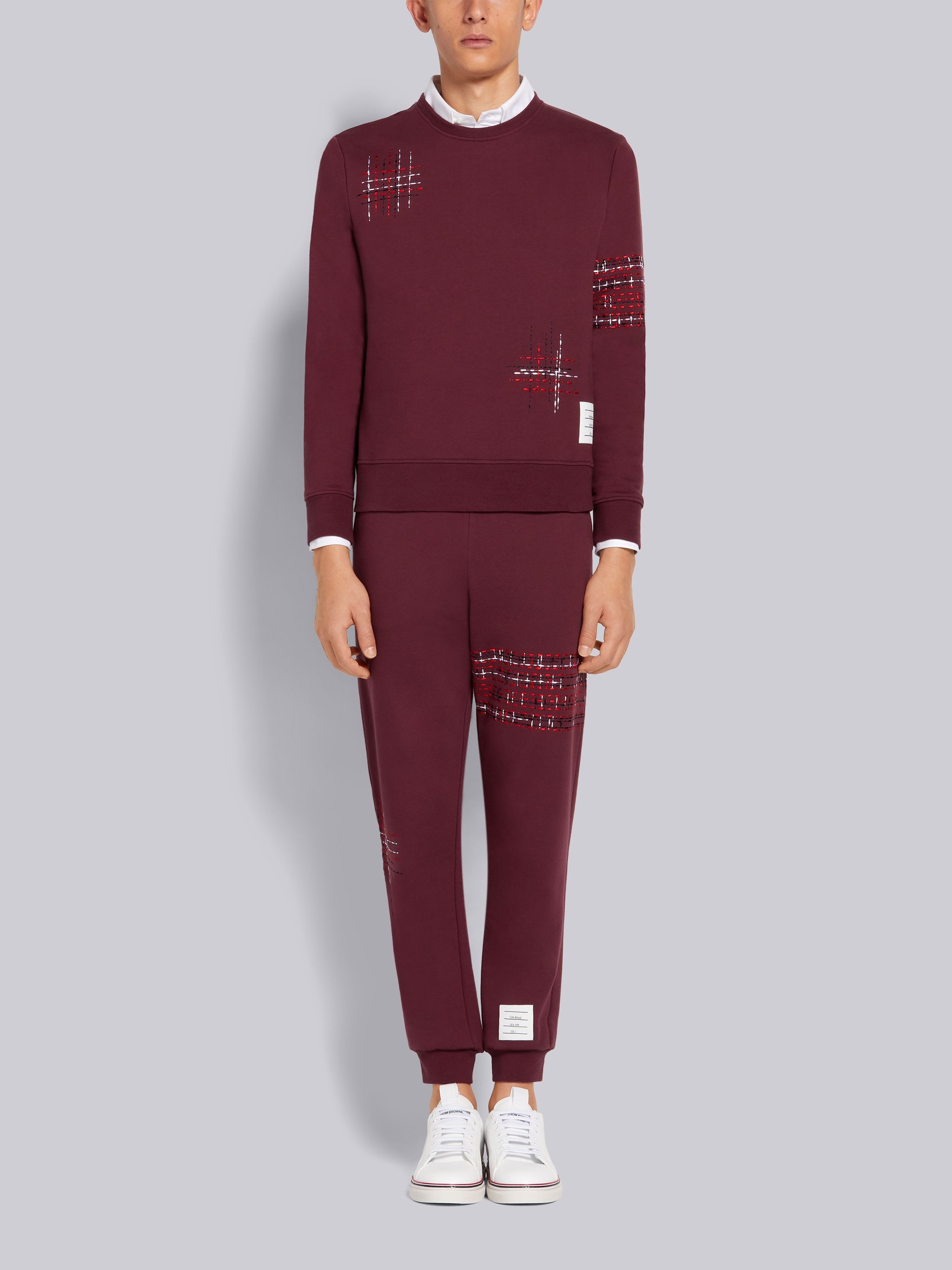 Dark Red Loopback Terry Mending Stitch Sweatpants - 4