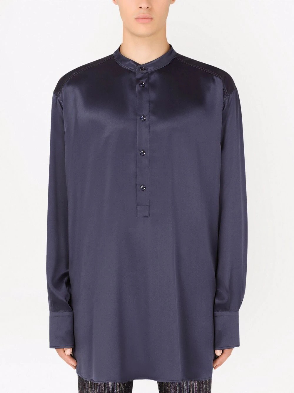 long-sleeve silk longline shirt - 3