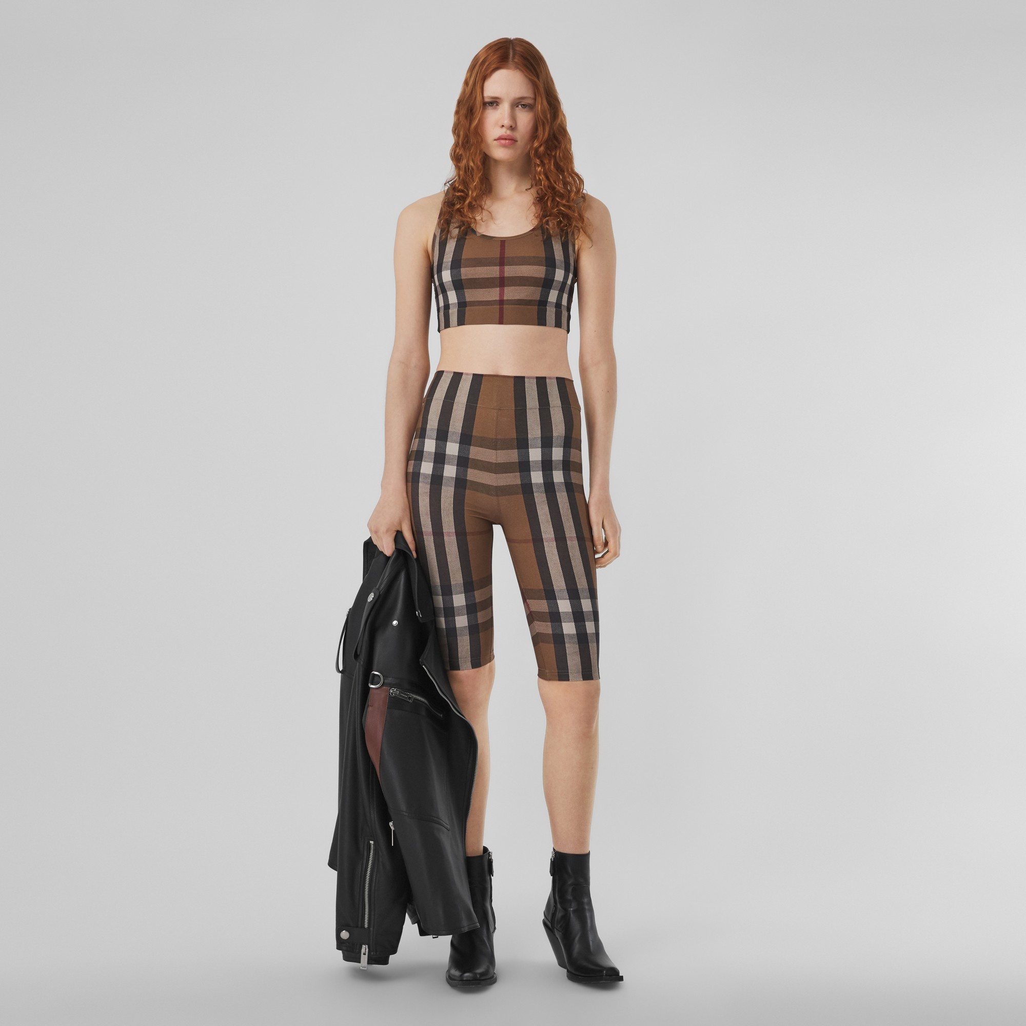 Check Stretch Jersey Cropped Top - 4