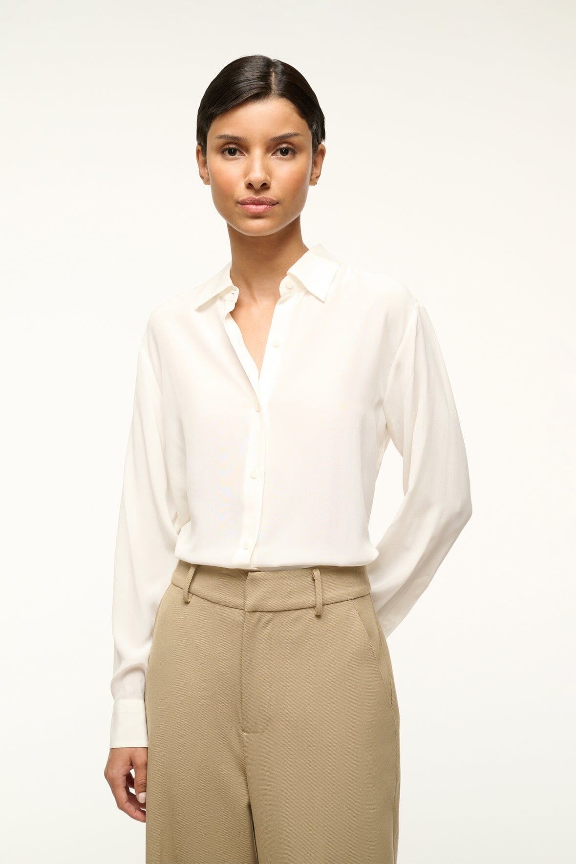 STAUD ROXBURY SILK SHIRT IVORY - 2