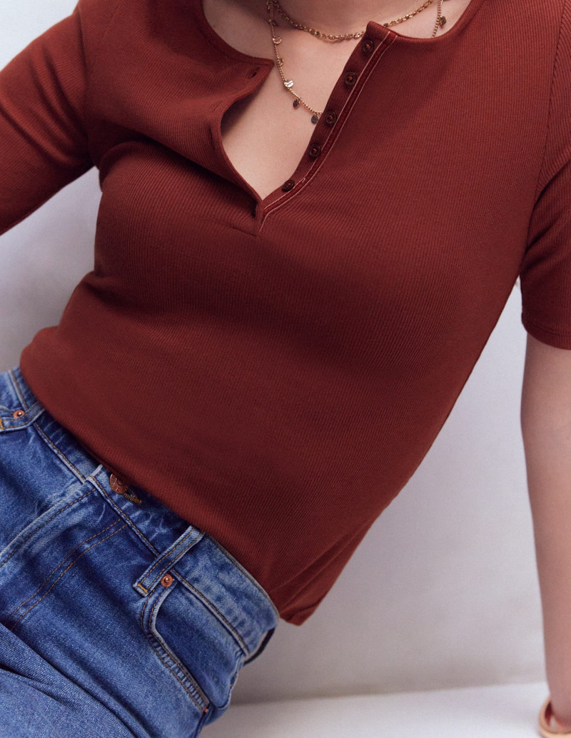 Short Sleeve Rib Henley-Roasted Brown 6
