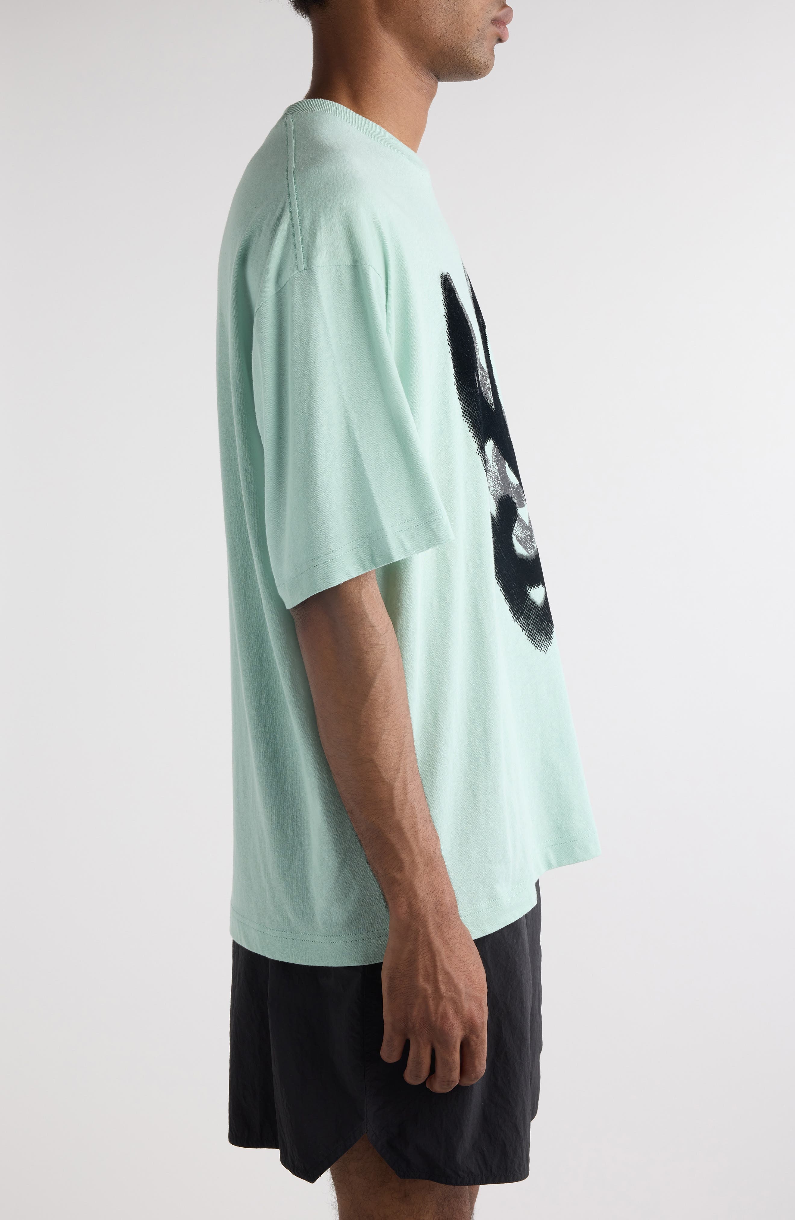 Acne Studios Heart Logo Cotton & Hemp Graphic T-Shirt in Sea Foam Green at Nordstrom - 4