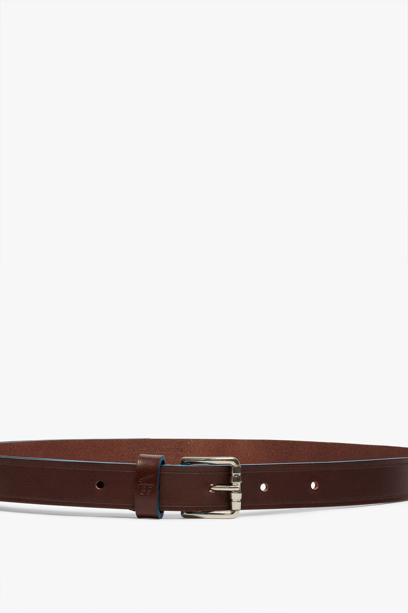 Victoria Beckham Thin Belt with Roller Buckle in Dark Brown outlook