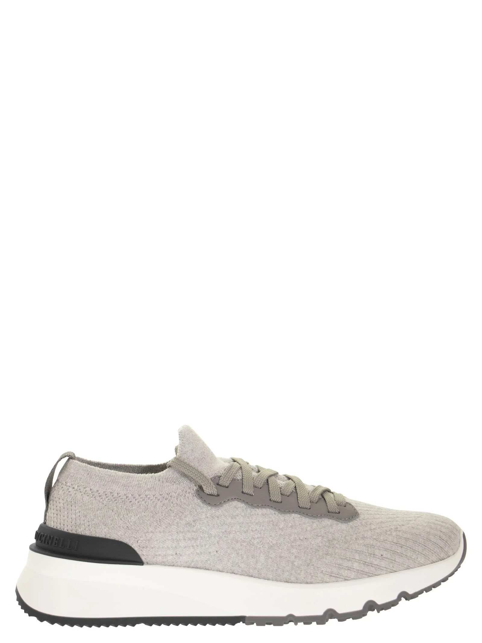 Brunello Cucinelli Men Runners In Cotton Knit And Semi-Glossy Calf Leather - 1