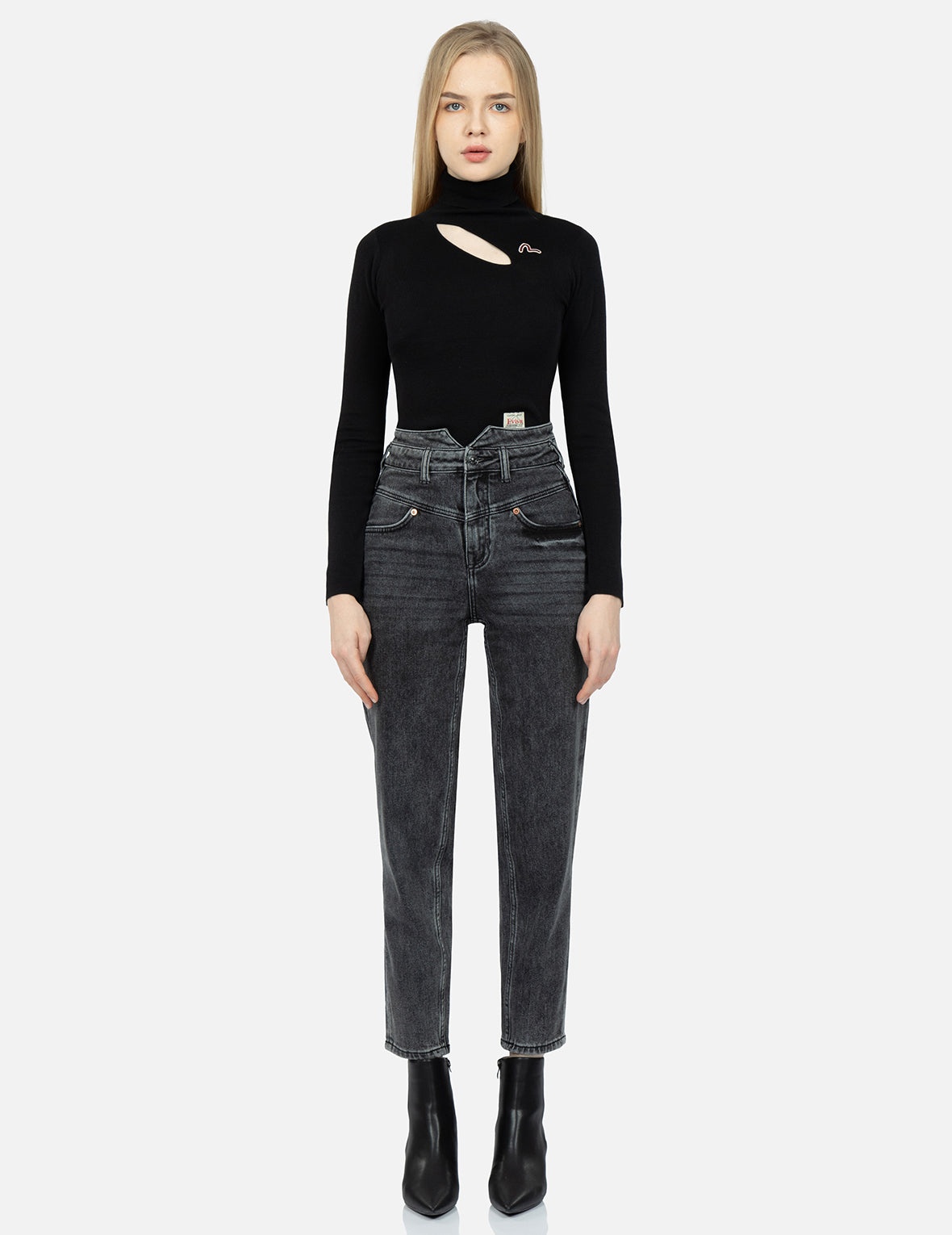 Cut-out Rib-Knitted Turtleneck Sweater - 5