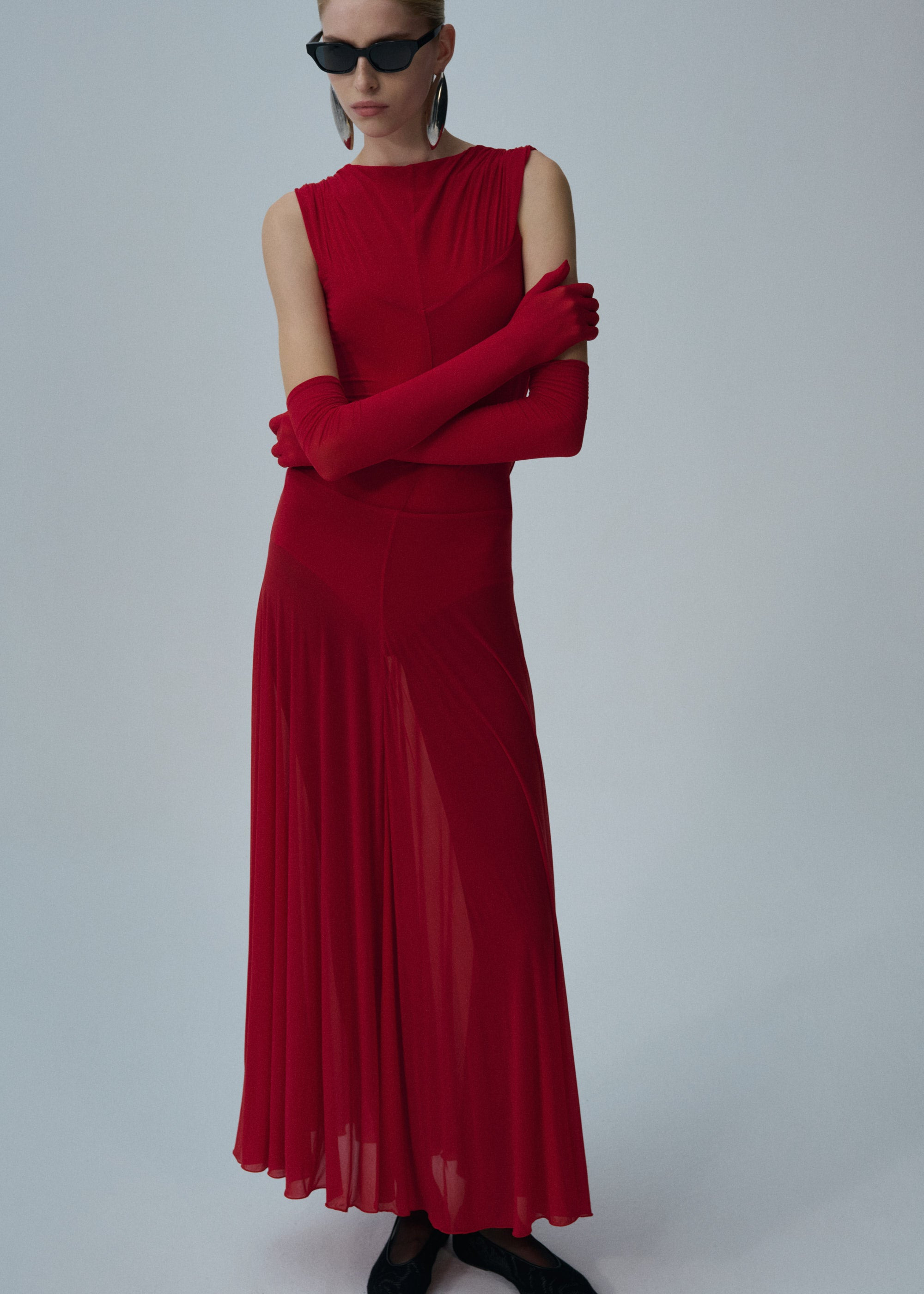 Drop waist cupro midi dress in red - 3