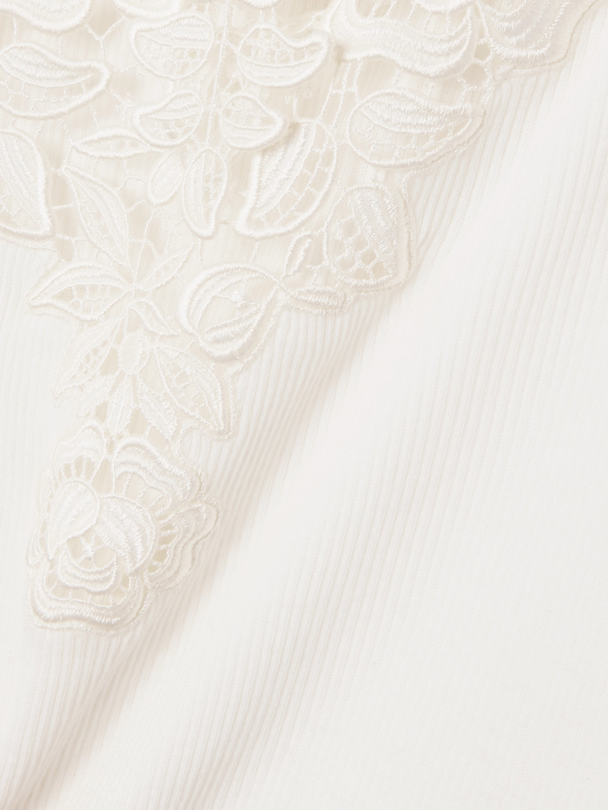 Guipure Lace-trimmed Ribbed Cotton Tank - 4