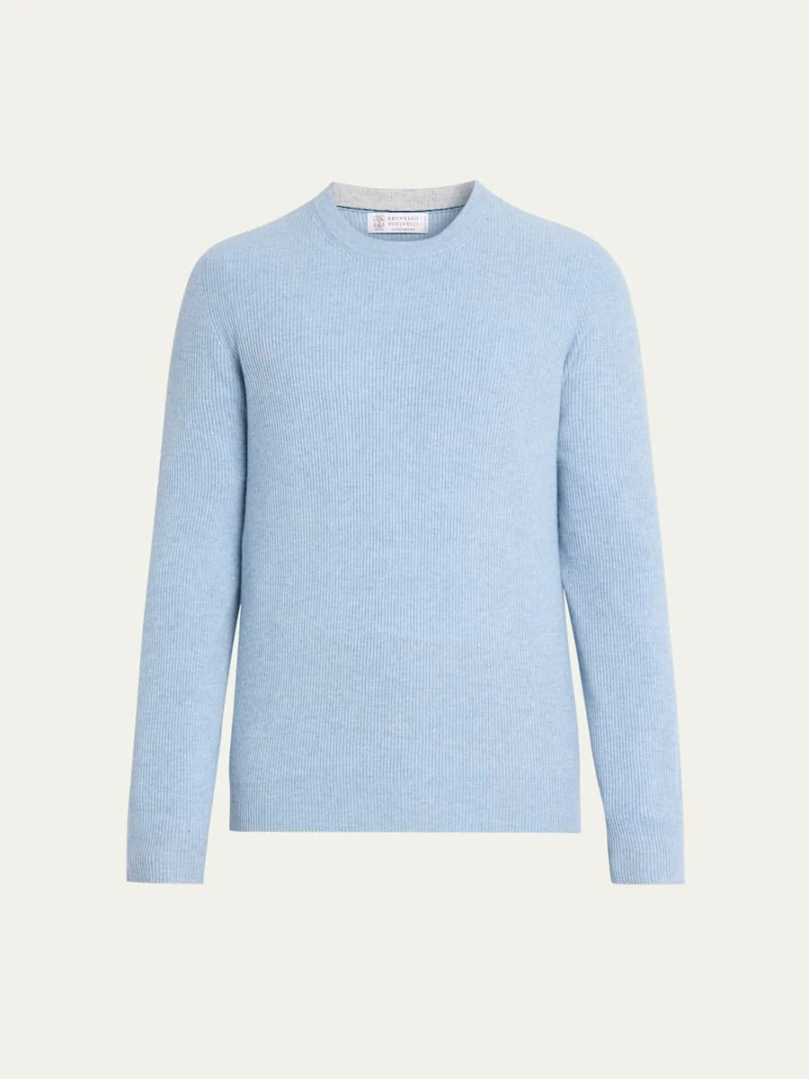 Men's Cashmere English Rib Crewneck Sweater - 1