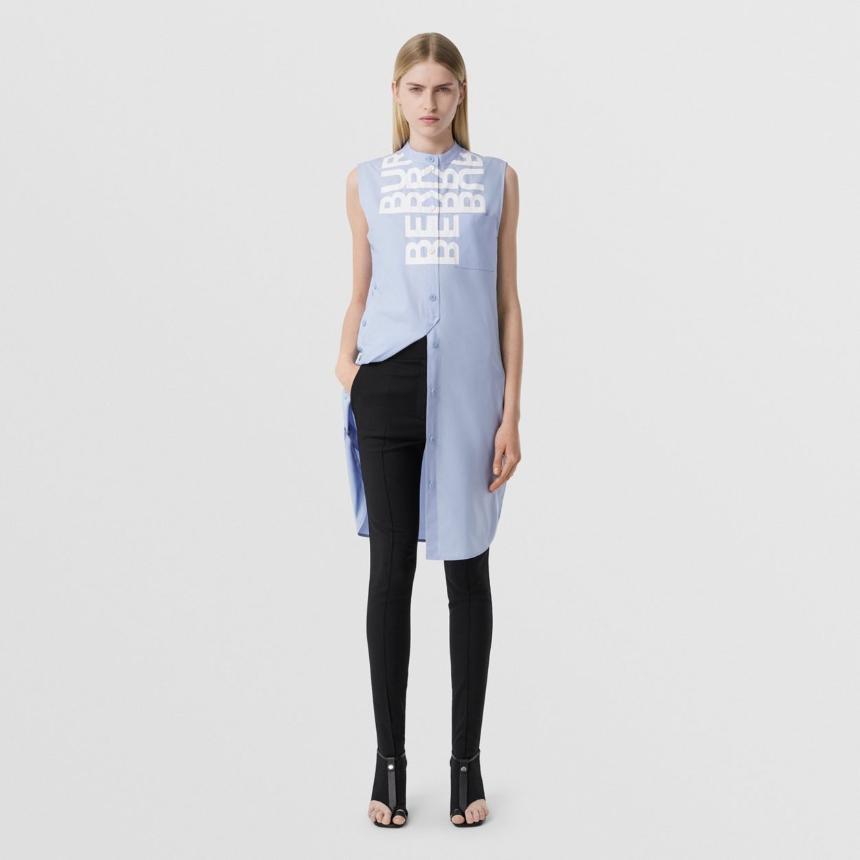 Sleeveless Logo Print Cotton Oxford Shirt Dress - 6