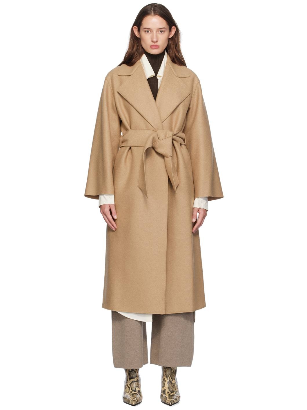 Beige Belted Clutch Coat - 1