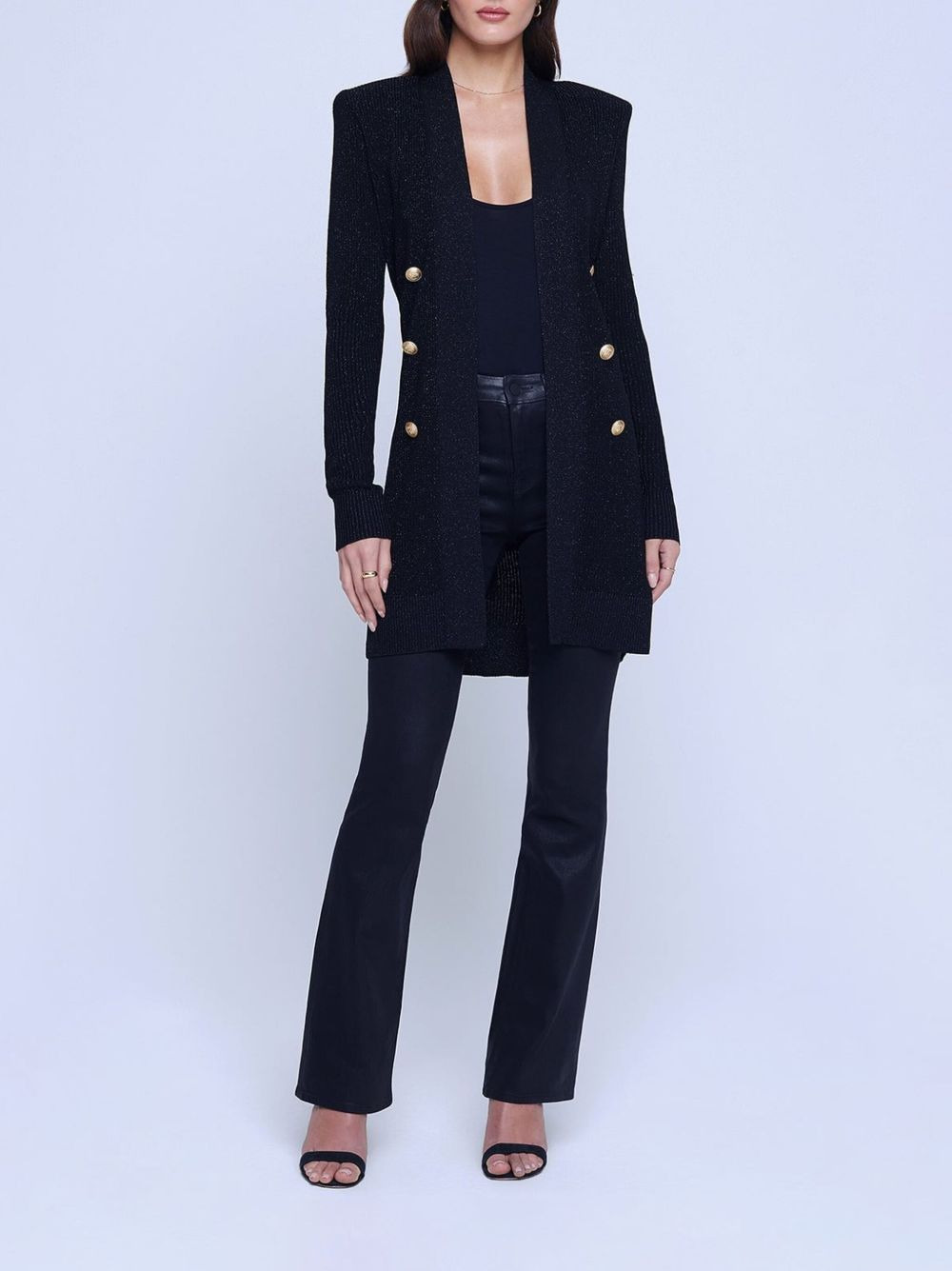 metallic-threading belted-waist cardigan - 3