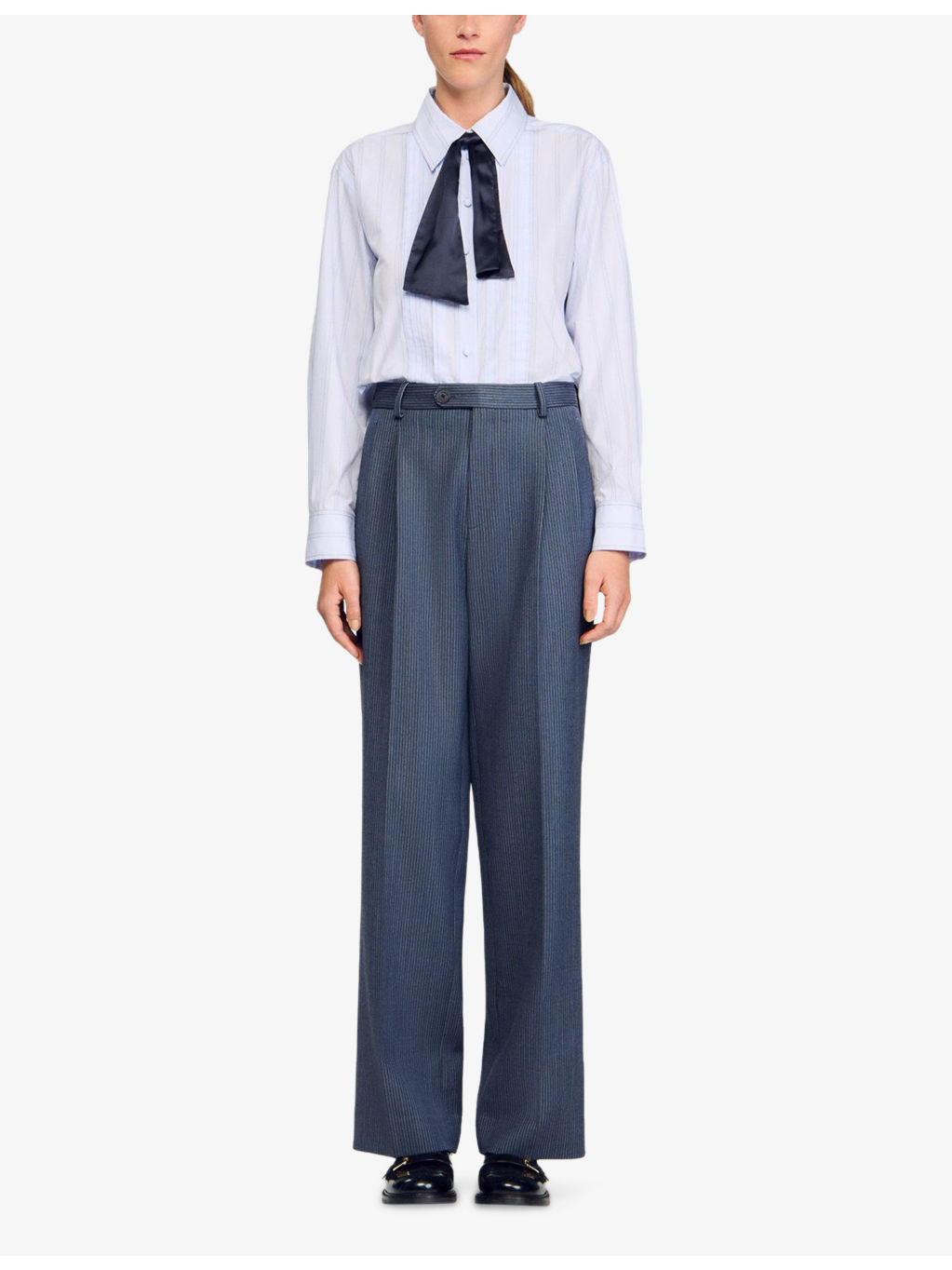 Striped Straight-Leg Mid-Rise Stretch-Woven Trousers - 2