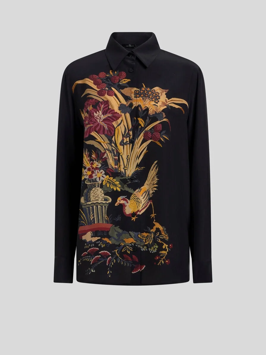 SILK SHIRT WITH PLACED FRONT PRINT - 1