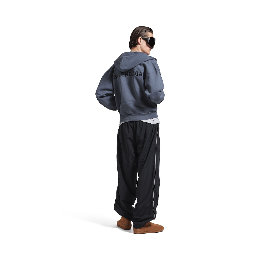 Men's Balenciaga Back Zip-up Hoodie Regular Fit in Faded Dark Blue/black - 4