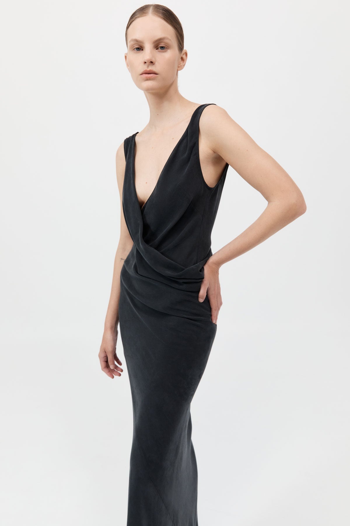 Layered Drape Dress - Black - 3