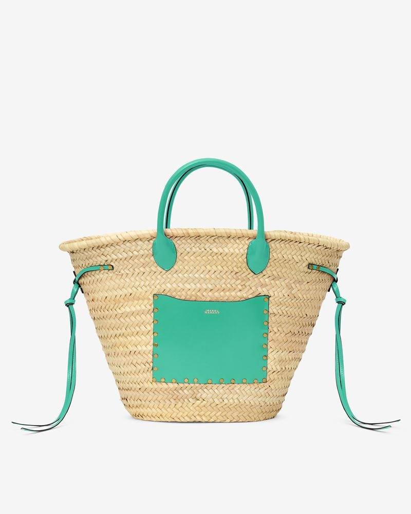 CADIX RAFFIA AND LEATHER BASKET BAG - 1