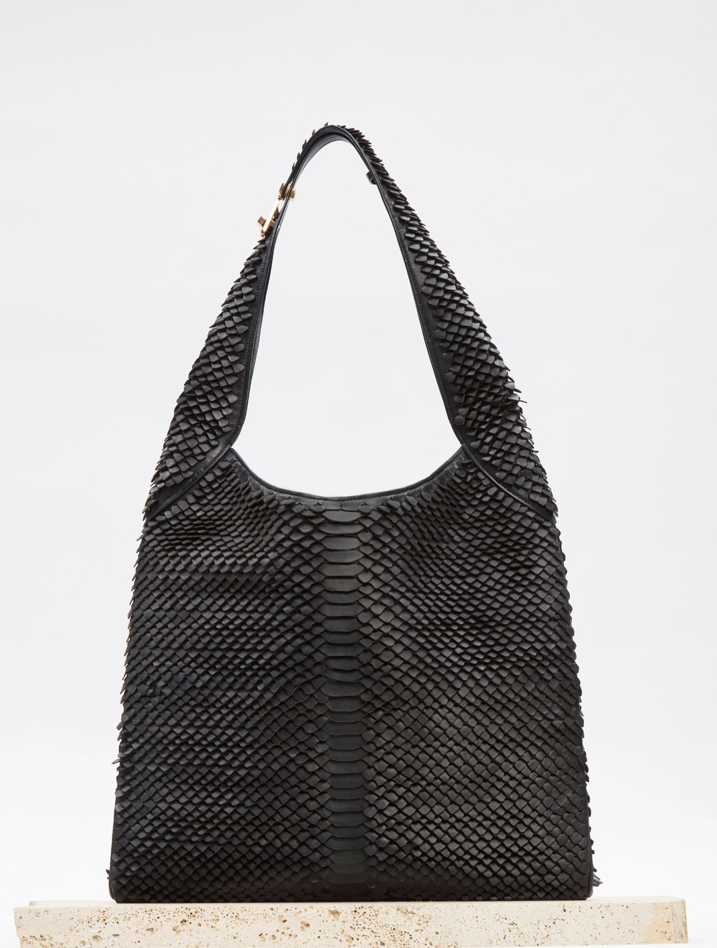 Large Hobo Bag in Black Leather Snake Scales - 6