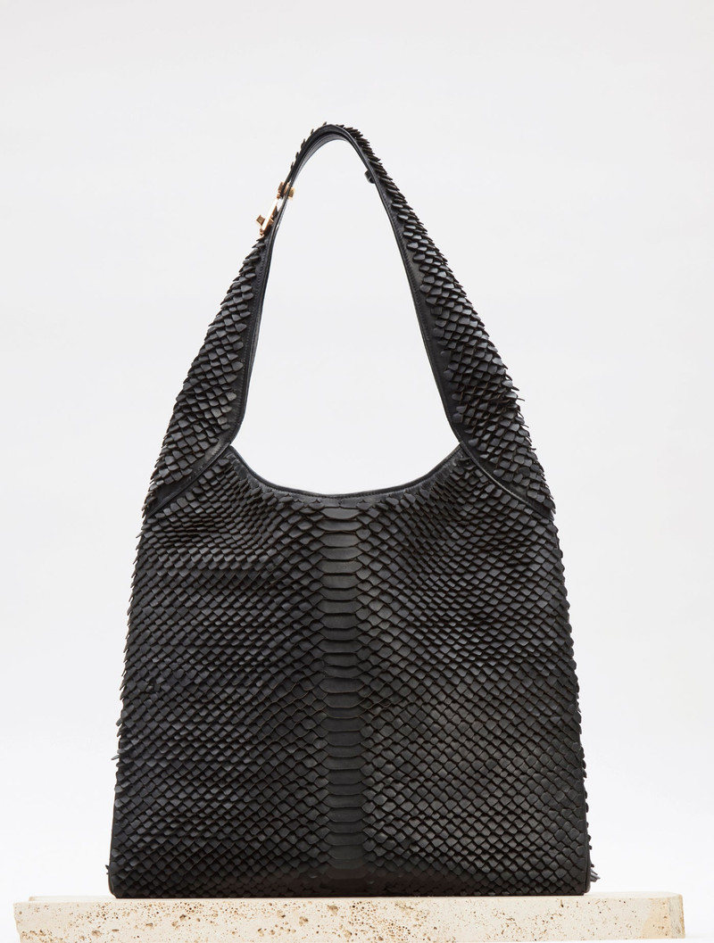Large Hobo Bag in Black Leather Snake Scales 6