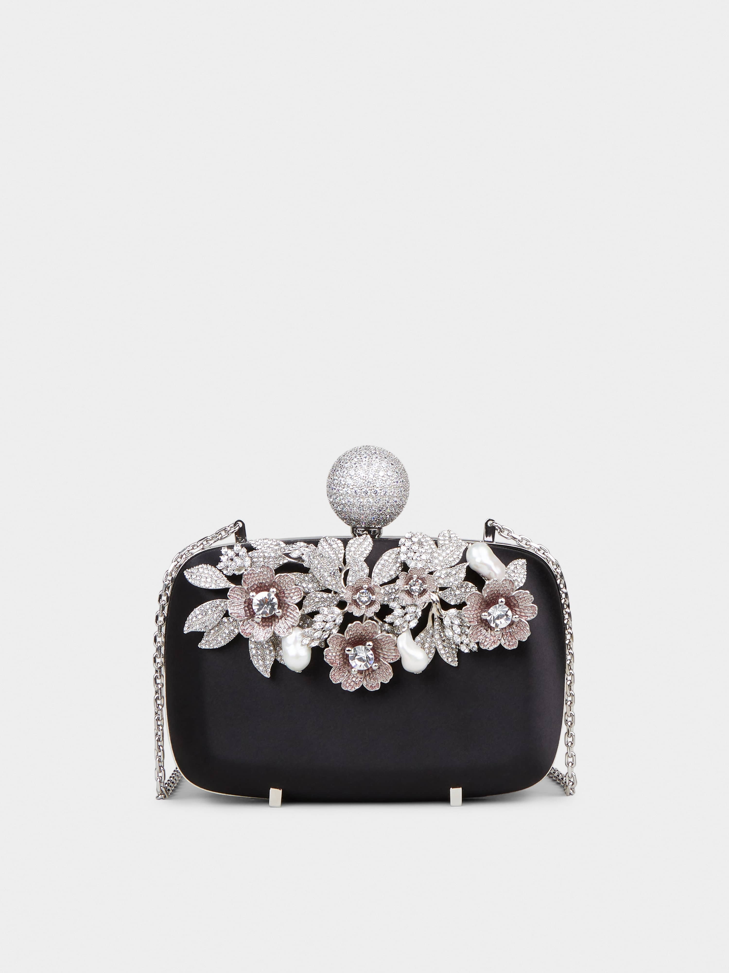 Boite De Nuit Bouquet Strass Clutch Bag in Satin - 1