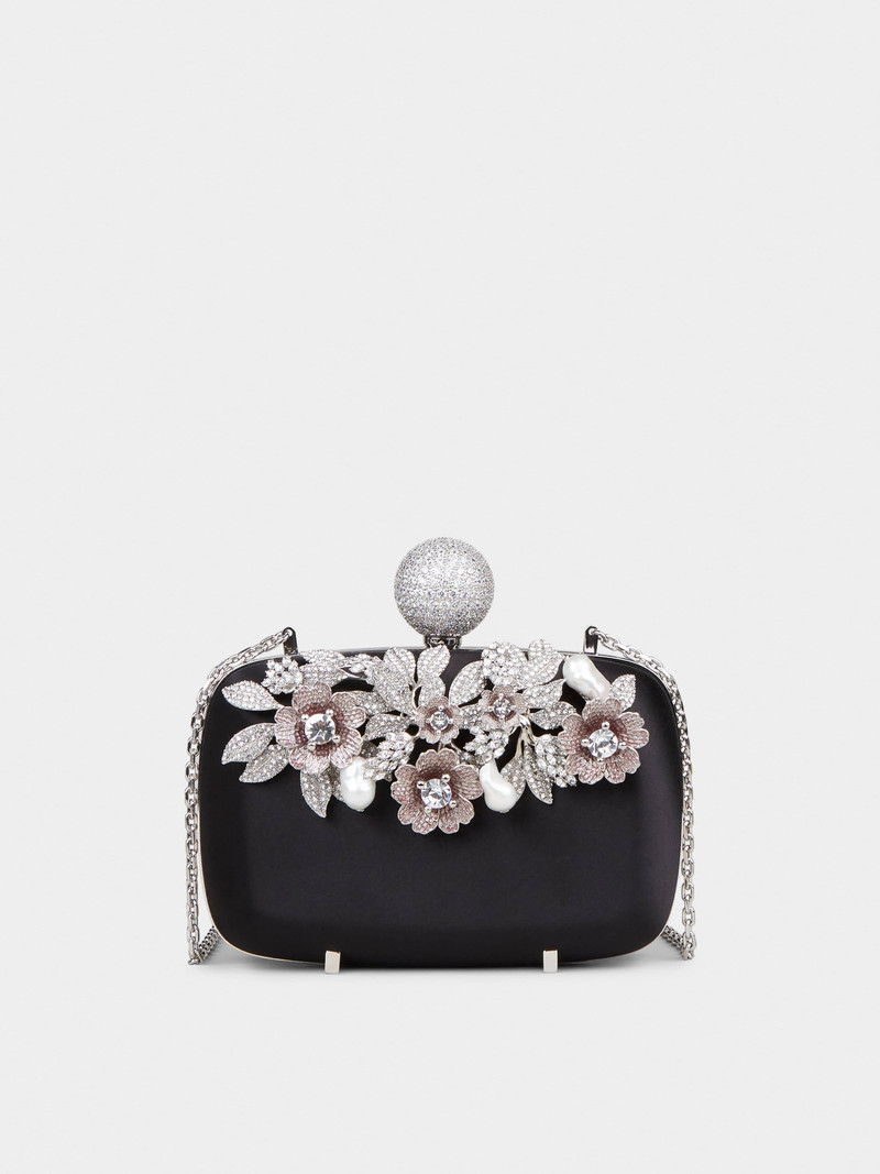 Boite De Nuit Bouquet Strass Clutch Bag in Satin 1