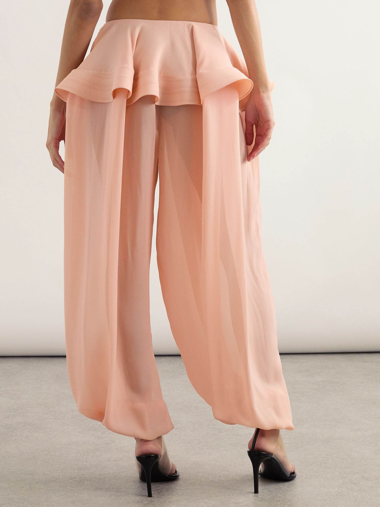 Pleated georgette peplum tapered pants Peach - 4