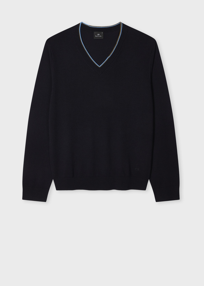 Navy Merino V-Neck Sweater 1