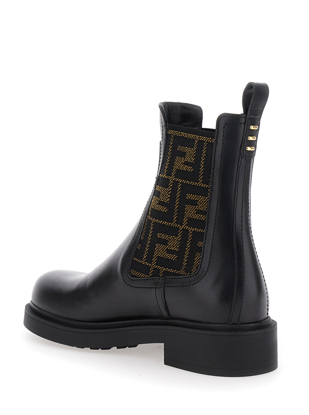 Fendi Women Black Ankle Boots With Elastic Side Detailing And Ff Motif In Leather Woman - 3