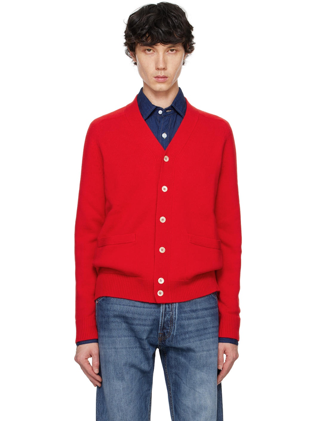 Red Lambswool 6 Button Cardigan - 1