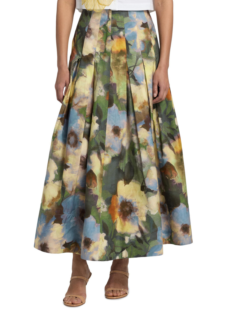 Women's Floral Cotton Pleated Maxi Skirt - Cactus Multi 3