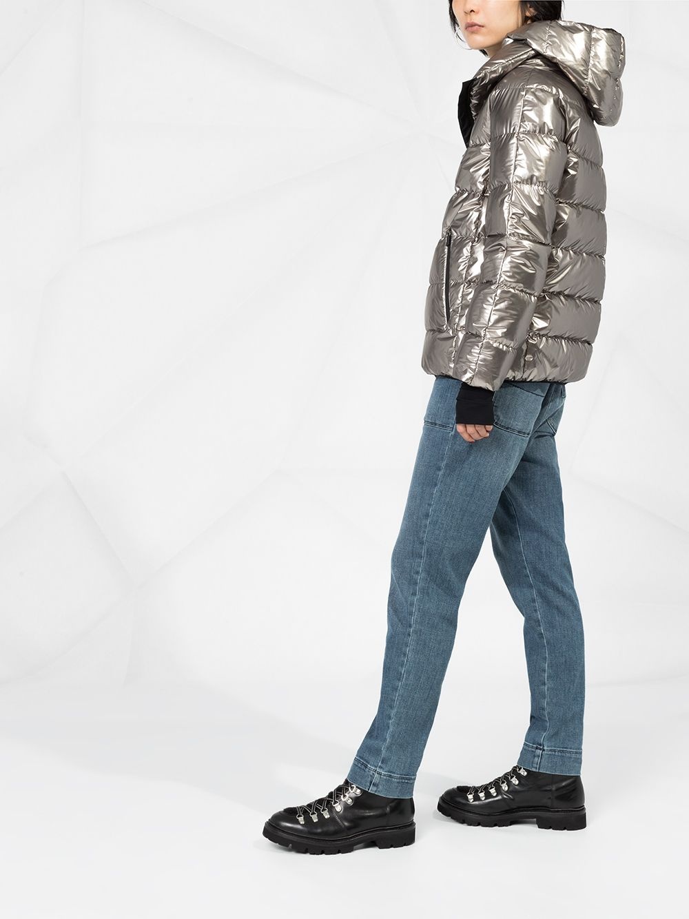 metallic effect puffer jacket - 4