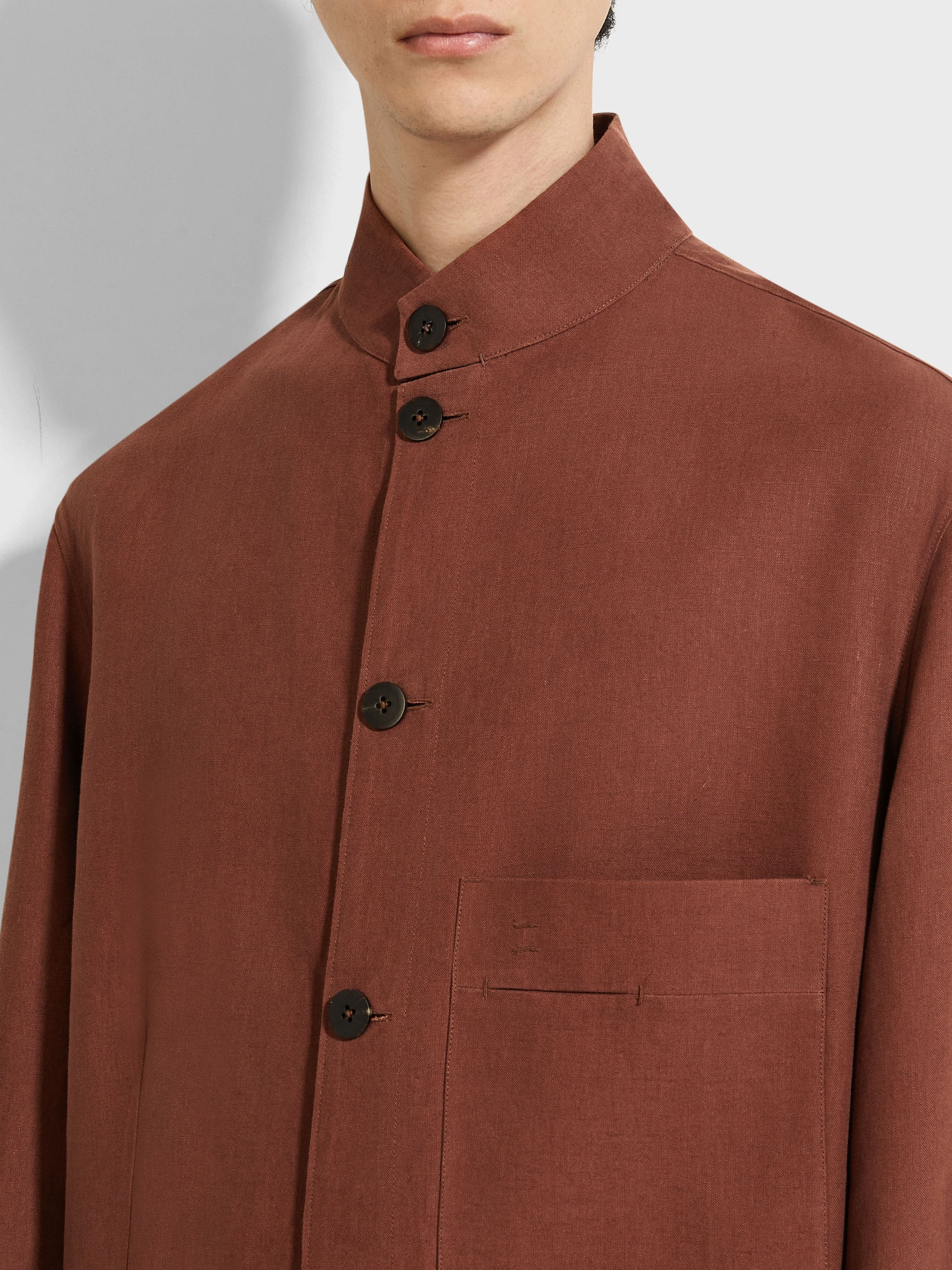 TOBACCO OASI LINO OVERSHIRT - 3
