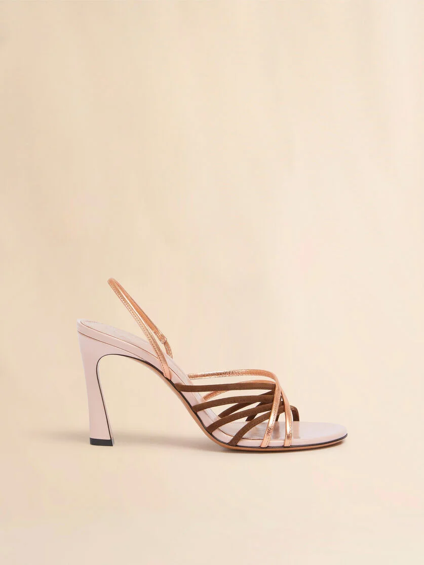 PINK BROWN AND ROSE GOLD SUEDE AND METALLIC LEATHER NEW WAVE SANDAL - 1