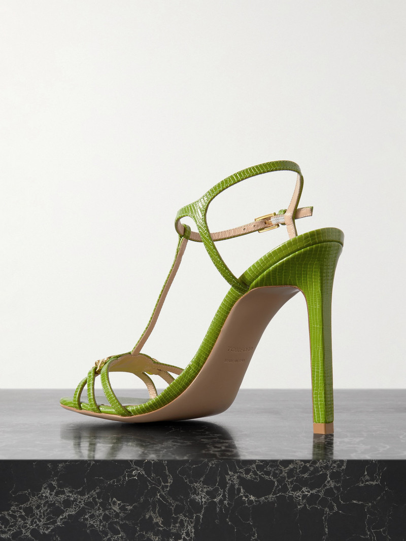Whitney Embellished Lizard-effect Leather Sandals 3