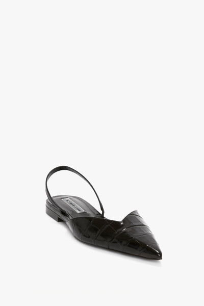 Victoria Beckham V Cut Sling Back In Black Croc-Effect Leather outlook