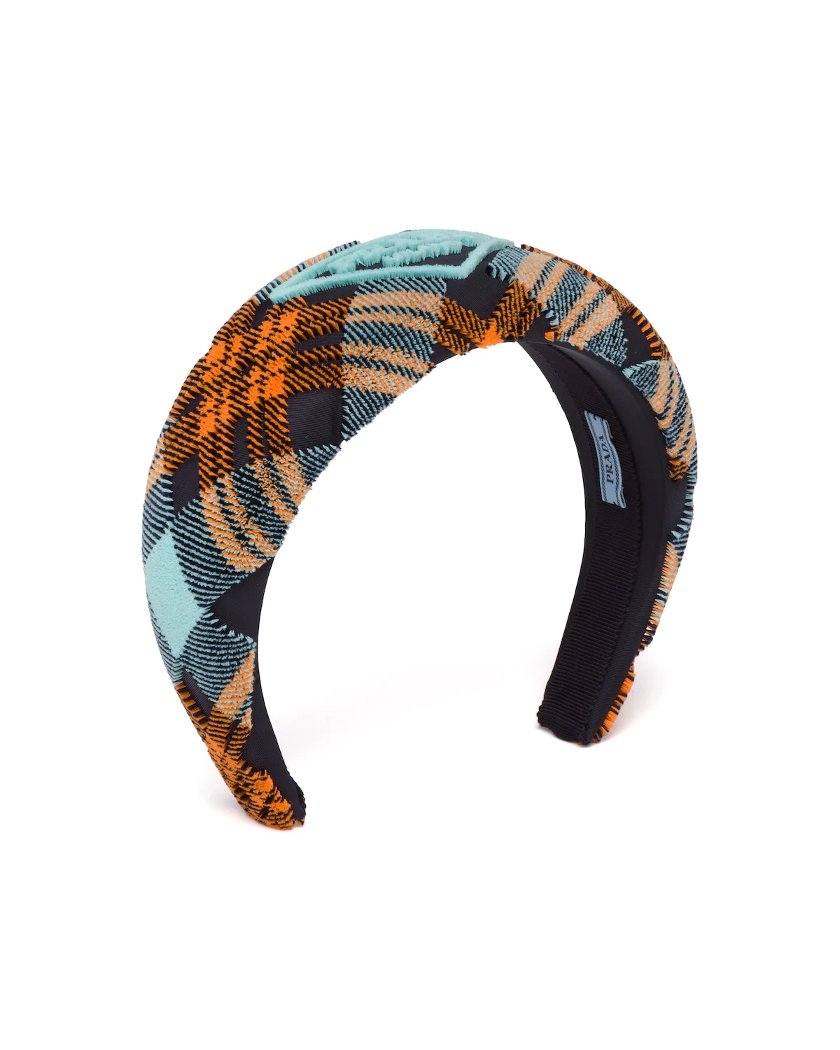 Embroidered plaid velvet headband - 1